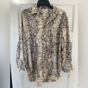 Glam Beige and Black Snake Print Button-Down Shirt